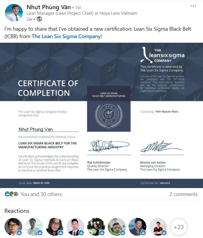 Lean Six Sigma Black Belt - HOYA LENS BINH BƯƠNG