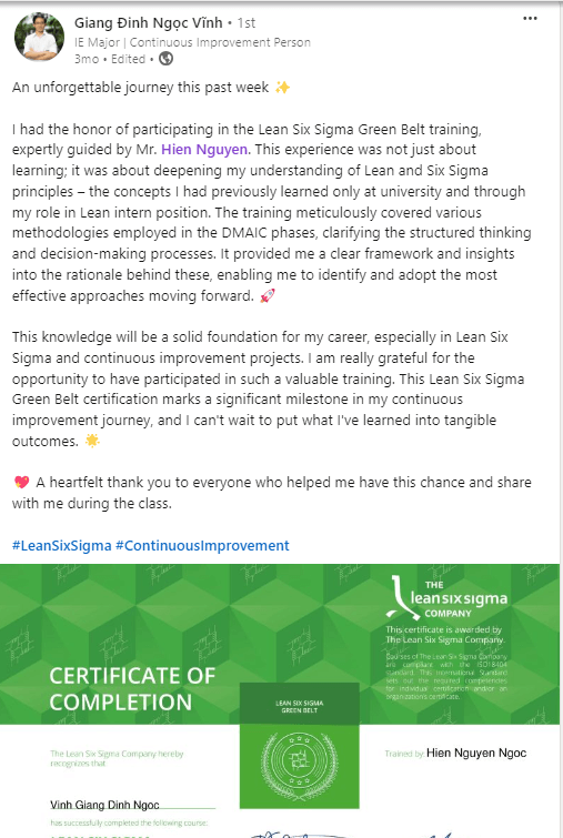 Lean Six Sigma Green Belt - Testimonials Intel 01