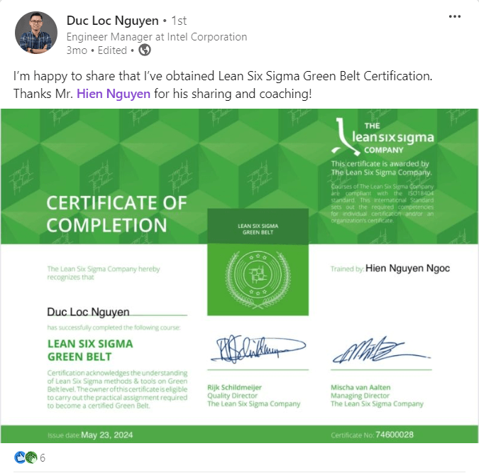 Lean Six Sigma Green Belt - Testimonials Intel 03